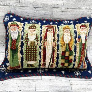 Handmade Needlepoint Christmas Santa's 100% Wool Velvet Pillow